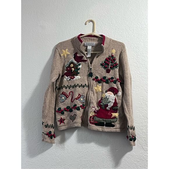Tiara International Christmas Collection S wool blend  Holiday Zippered Sweater - Picture 1 of 7